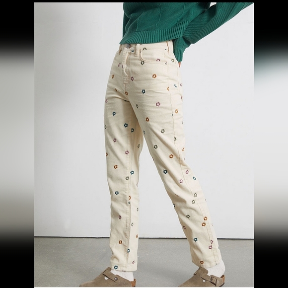 PacSun Flower Embroidered Corduroy Mom Jeans NWT Size 25 - Picture 5 of 7